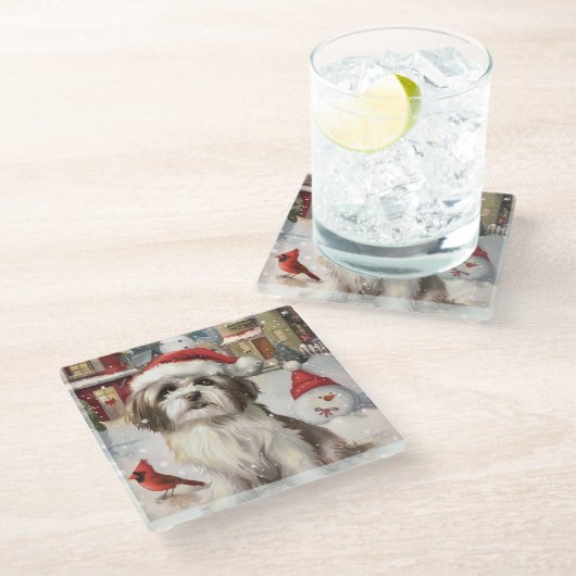 ハバニーズ冬のワンダーランドのクリスマスジョイ ガラスコースター (アングル)