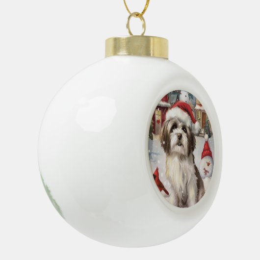 ハバニーズ冬のワンダーランドのクリスマスジョイ セラミックボールオーナメント (左)