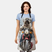 ハバニーズ犬がオートバイクリスマスに乗る エプロン (着用した状態)