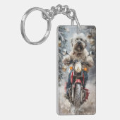 ハバニーズ犬がオートバイクリスマスに乗る キーホルダー (正面左)