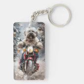 ハバニーズ犬がオートバイクリスマスに乗る キーホルダー (裏面)
