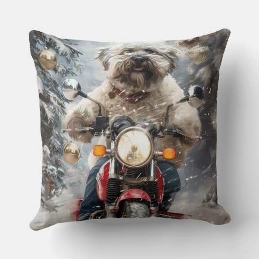 ハバニーズ犬がオートバイクリスマスに乗る クッション (裏面)