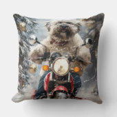 ハバニーズ犬がオートバイクリスマスに乗る クッション (正面)