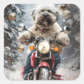 ハバニーズ犬がオートバイクリスマスに乗る スクエアシール (正面)