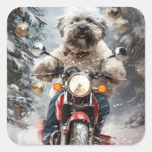 ハバニーズ犬がオートバイクリスマスに乗る スクエアシール (正面)