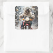 ハバニーズ犬がオートバイクリスマスに乗る スクエアシール (バッグ)