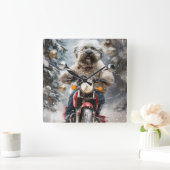 ハバニーズ犬がオートバイクリスマスに乗る スクエア壁時計 (ホーム)