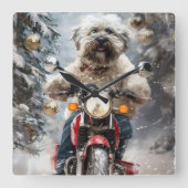 ハバニーズ犬がオートバイクリスマスに乗る スクエア壁時計 (正面)