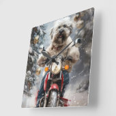 ハバニーズ犬がオートバイクリスマスに乗る スクエア壁時計 (傾斜)