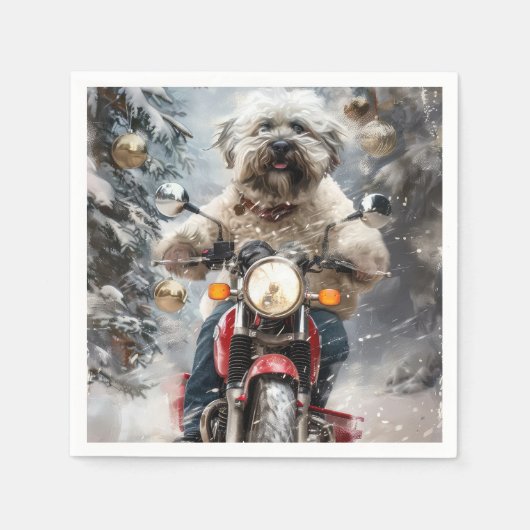 ハバニーズ犬がオートバイクリスマスに乗る スタンダードカクテルナプキン (正面)