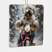 ハバニーズ犬がオートバイクリスマスに乗る セラミックオーナメント (右)