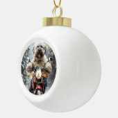 ハバニーズ犬がオートバイクリスマスに乗る セラミックボールオーナメント (右)