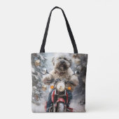 ハバニーズ犬がオートバイクリスマスに乗る トートバッグ (裏面)