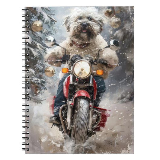 ハバニーズ犬がオートバイクリスマスに乗る ノートブック (正面)