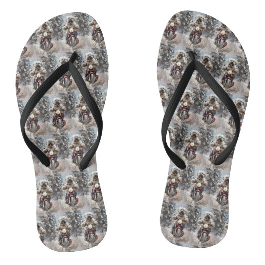 ハバニーズ犬がオートバイクリスマスに乗る ビーチサンダル (ソール)