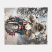 ハバニーズ犬がオートバイクリスマスに乗る フリースブランケット (正面(横))