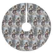 ハバニーズ犬がオートバイクリスマスに乗る ブラッシュドポリエステルツリースカート (正面)