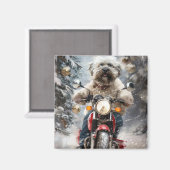 ハバニーズ犬がオートバイクリスマスに乗る マグネット (正面/裏面)