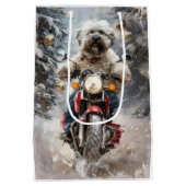 ハバニーズ犬がオートバイクリスマスに乗る ミディアムペーパーバッグ (裏面)