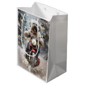 ハバニーズ犬がオートバイクリスマスに乗る ミディアムペーパーバッグ (裏面アングル)