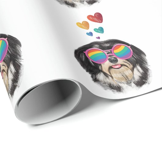 ハバニーズ犬とハートバレンタインデー投げピル ラッピングペーパー (ロールコーナー)