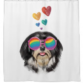 ハバニーズ犬とハートバレンタインデー シャワーカーテン (正面)