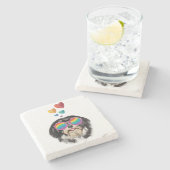 ハバニーズ犬とハートバレンタインデー ストーンコースター (横)