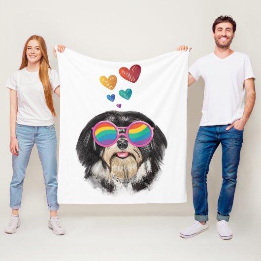 ハバニーズ犬とハートバレンタインデー フリースブランケット (インサイチュ)