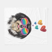 ハバニーズ犬とハートバレンタインデー フリースブランケット (正面(横))