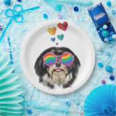 ハバニーズ犬とハートバレンタインデー ペーパープレート (パーティー)
