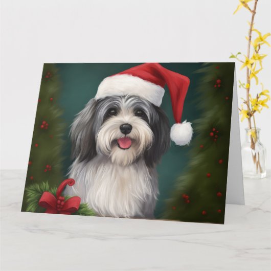 ハバニーズ犬と雪のクリスマス カード (黄色い花)