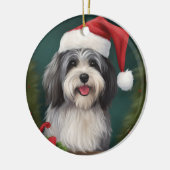 ハバニーズ犬と雪のクリスマス セラミックオーナメント (左)