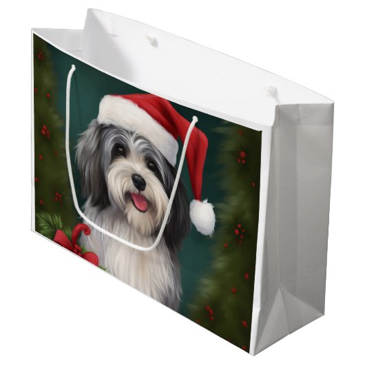 ハバニーズ犬と雪のクリスマス ラージペーパーバッグ (正面アングル)