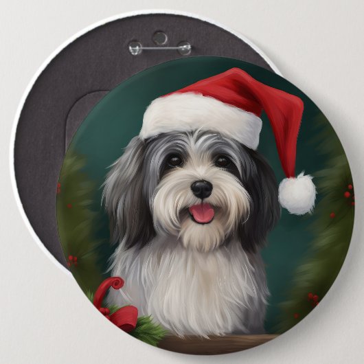 ハバニーズ犬と雪のクリスマス 缶バッジ (正面&裏面)