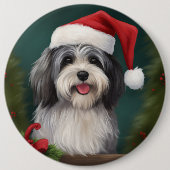 ハバニーズ犬と雪のクリスマス 缶バッジ (正面)