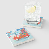 ハバニーズ犬のクリスマスデリバリートラック雪 ストーンコースター (横)