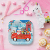 ハバニーズ犬のクリスマスデリバリートラック雪 ペーパープレート (パーティー)