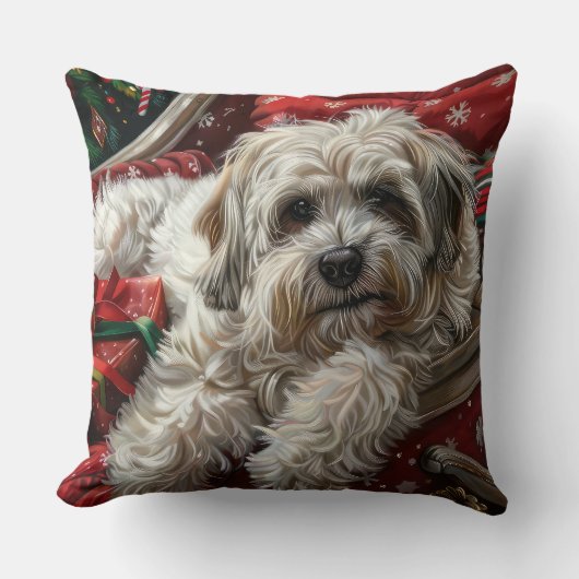 ハバニーズ犬のクリスマスフェスティバル クッション (正面)