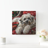 ハバニーズ犬のクリスマスフェスティバル スクエア壁時計 (ホーム)