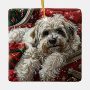 ハバニーズ犬のクリスマスフェスティバル セラミックオーナメント