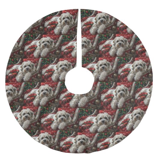 ハバニーズ犬のクリスマスフェスティバル ブラッシュドポリエステルツリースカート (正面)