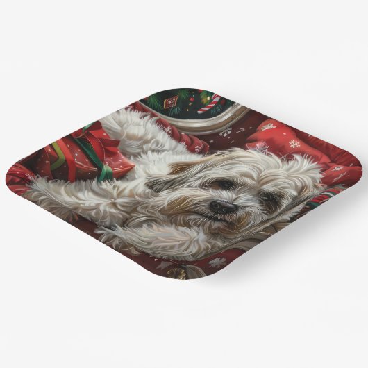 ハバニーズ犬のクリスマスフェスティバル ペーパープレート (傾斜あり)