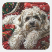 ハバニーズ犬のクリスマス スクエアシール (正面)