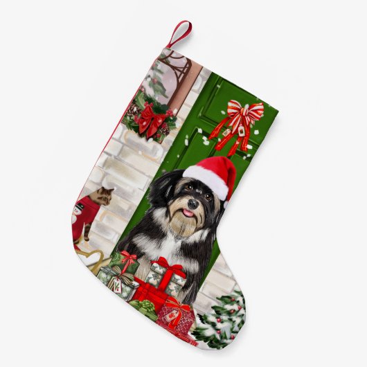 ハバニーズ犬のクリスマス スモールクリスマスストッキング (正面 (吊り時))
