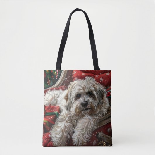 ハバニーズ犬のクリスマス トートバッグ (正面)