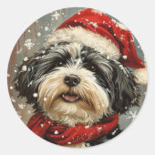 ハバニーズ犬のクリスマス ラウンドシール (正面)