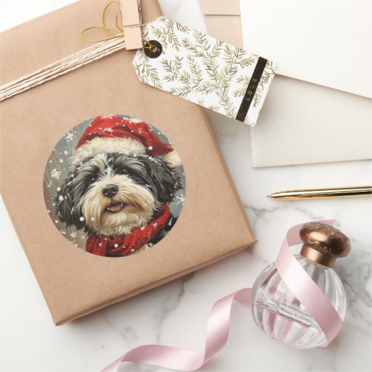 ハバニーズ犬のクリスマス ラウンドシール (ギフト)