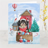 ハバニーズ犬のクリスマス　雪の犬小屋 カード (黄色い花)