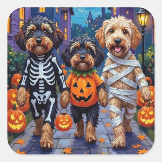 ハバニーズ犬のトリックまたは治療ハロウィーンコスチューム スクエアシール (正面)