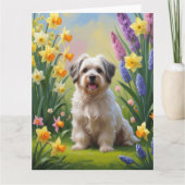ハバニーズ犬の春の花の絵 カード (正面)